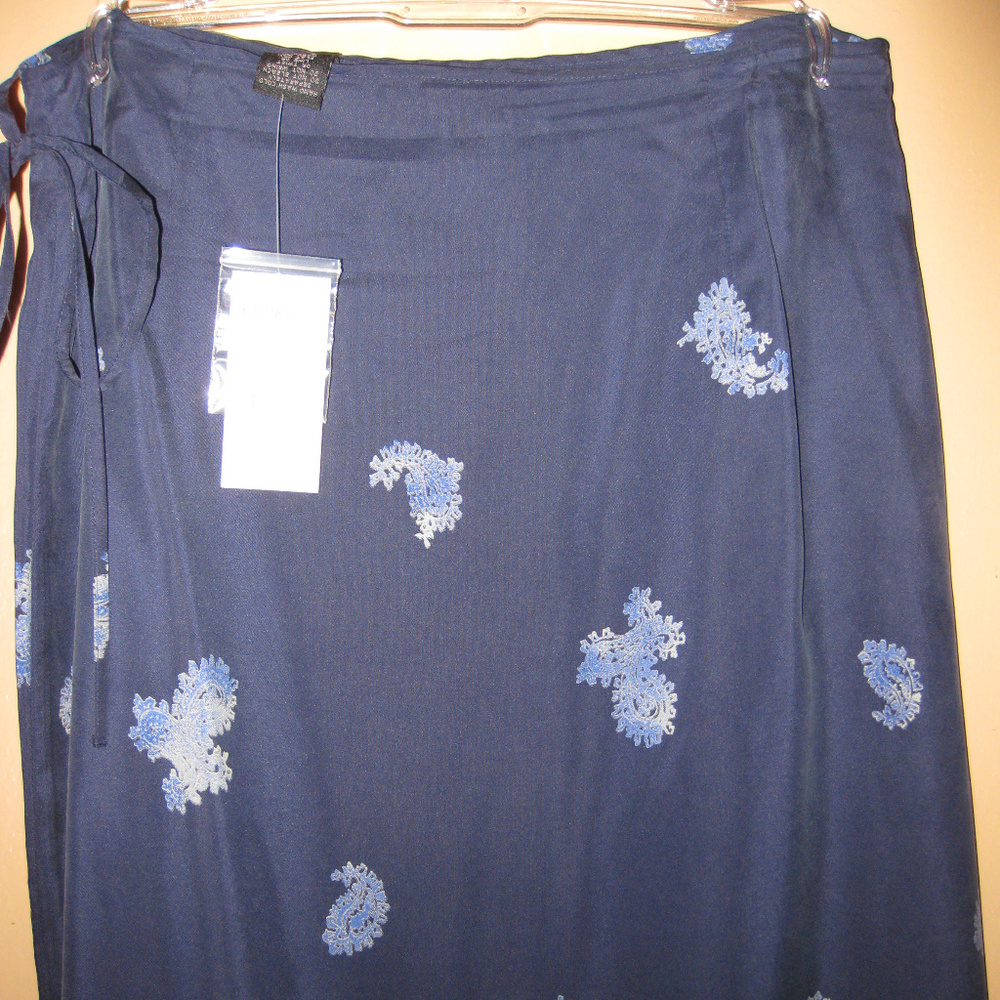 EXPRESS, blue, NEW- $50 TAG Long WRAP SKIRT 4 6 8 SMALL- MED, MAXI, Firm